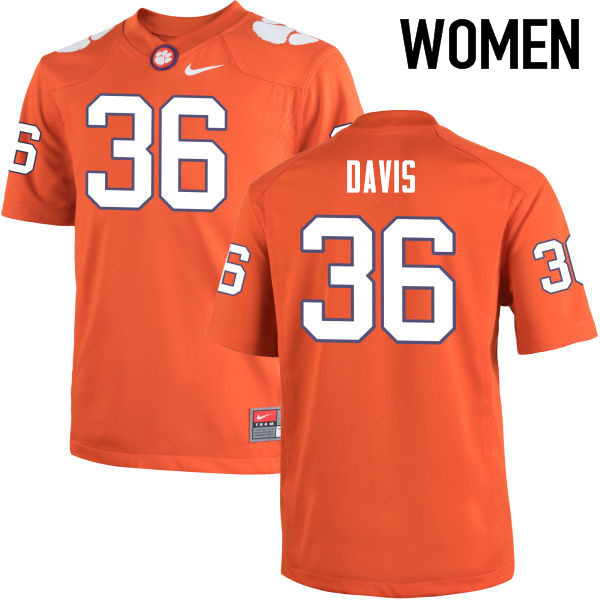 Women Clemson Tigers #36 Judah Davis College Football Jerseys-Orange